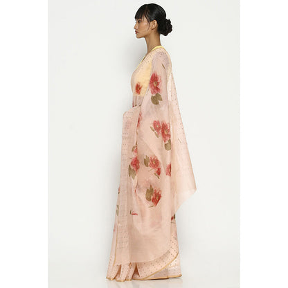 Via East Chhavi Pink Organza Floral Saree with Unstitched Blouse