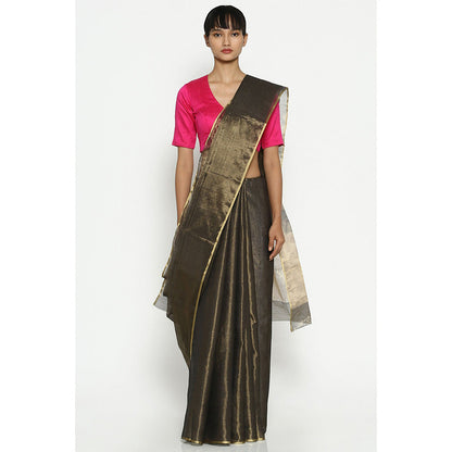 Via East Kohra Grey Silk Tissue Chanderi Saree with Unstitched Blouse