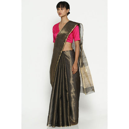 Via East Kohra Grey Silk Tissue Chanderi Saree with Unstitched Blouse
