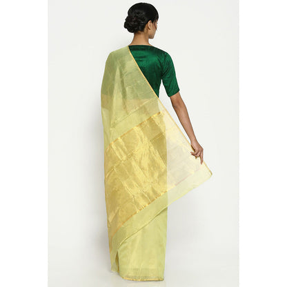 Via East Pale Yellow Silk Tissue Chanderi Saree with Unstitched Blouse