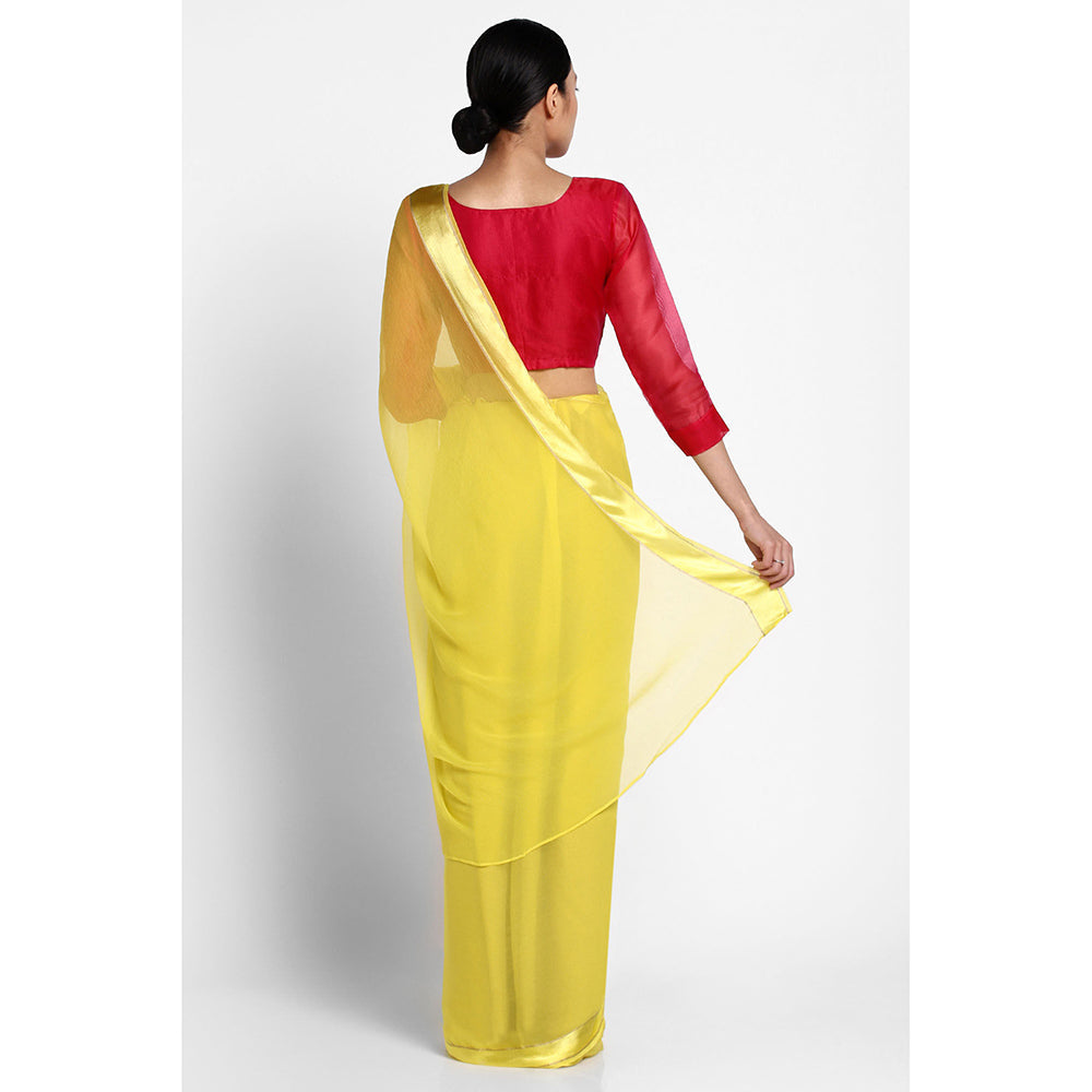 Via East Daffodil Yellow Chiffon Satin Saree