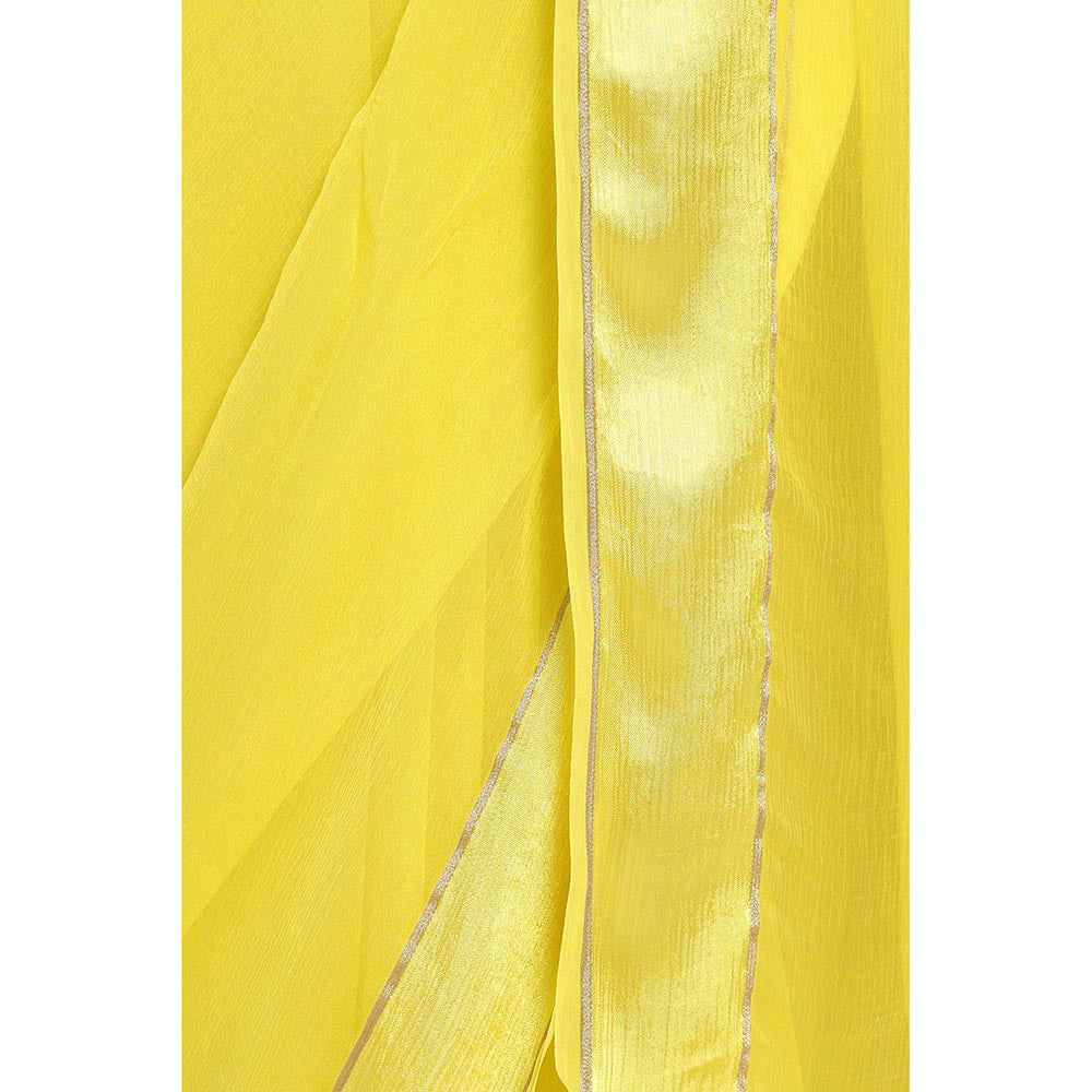 Via East Daffodil Yellow Chiffon Satin Saree