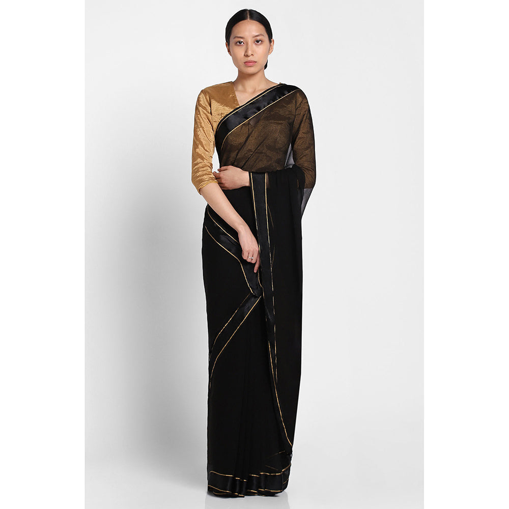 Via East Black Chiffon Satin Saree
