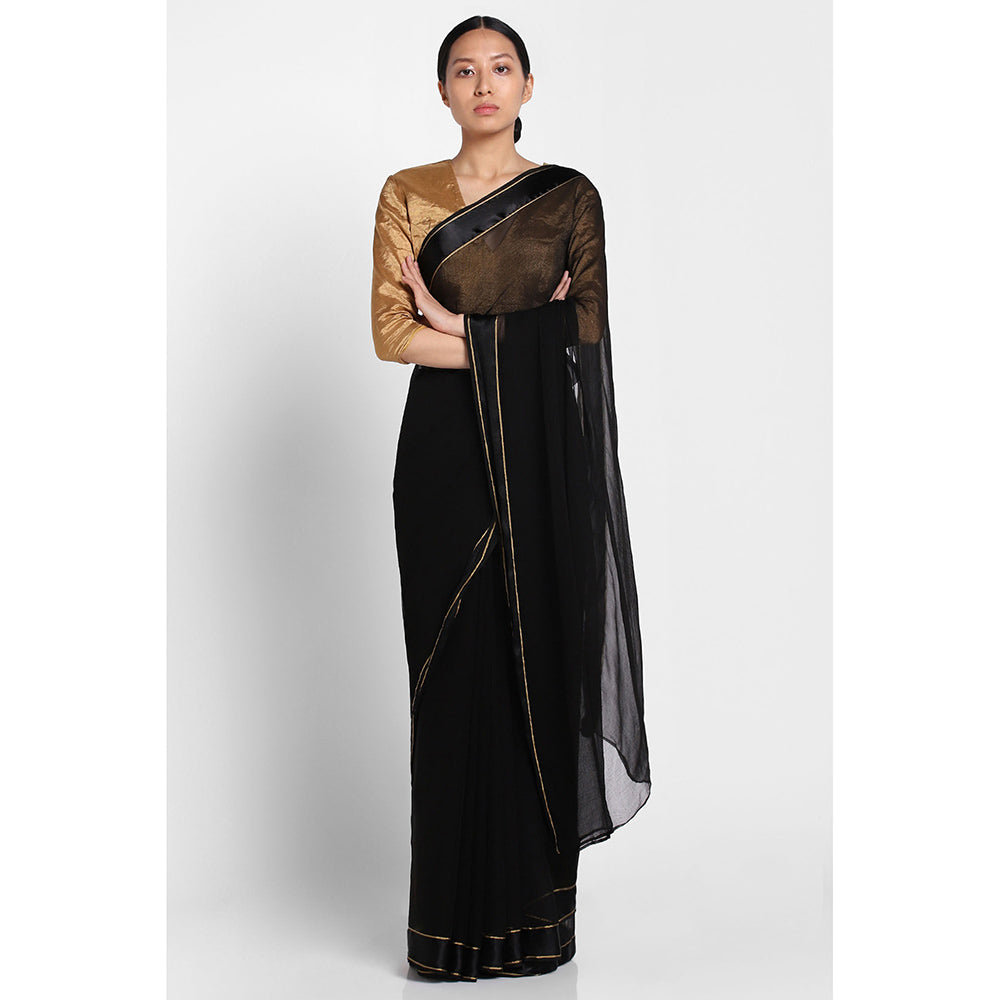 Via East Black Chiffon Satin Saree