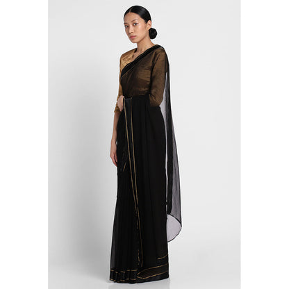 Via East Black Chiffon Satin Saree