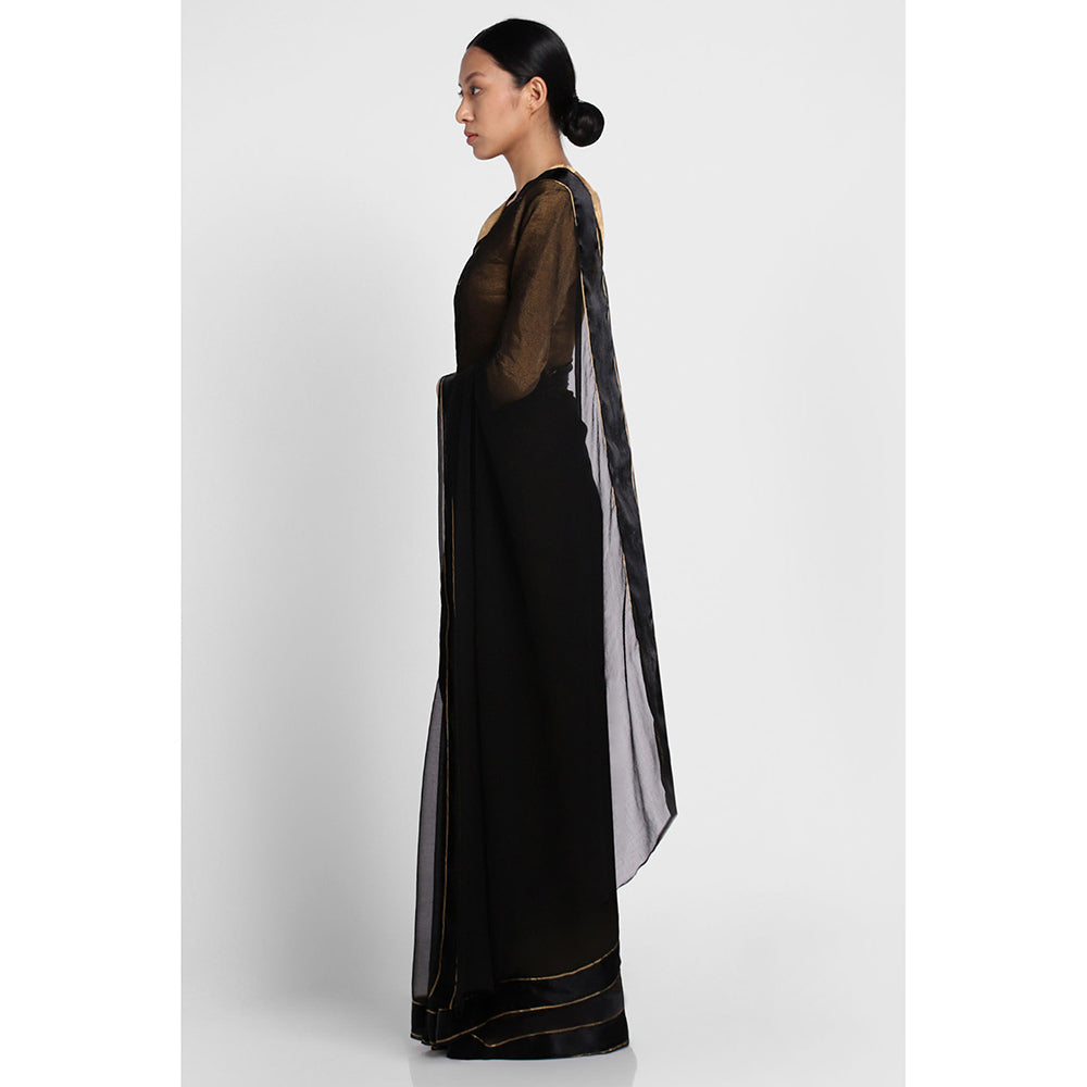 Via East Black Chiffon Satin Saree