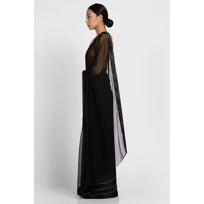 Via East Black Chiffon Satin Saree