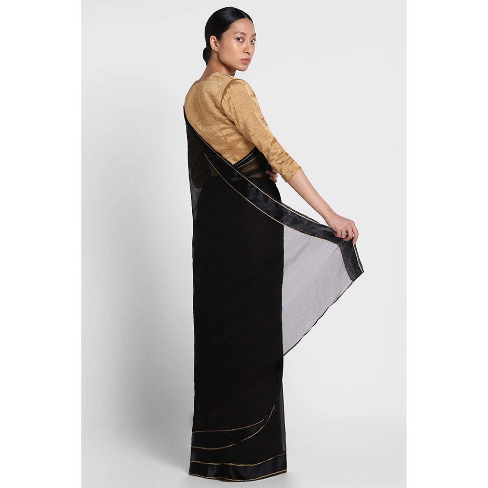 Via East Black Chiffon Satin Saree