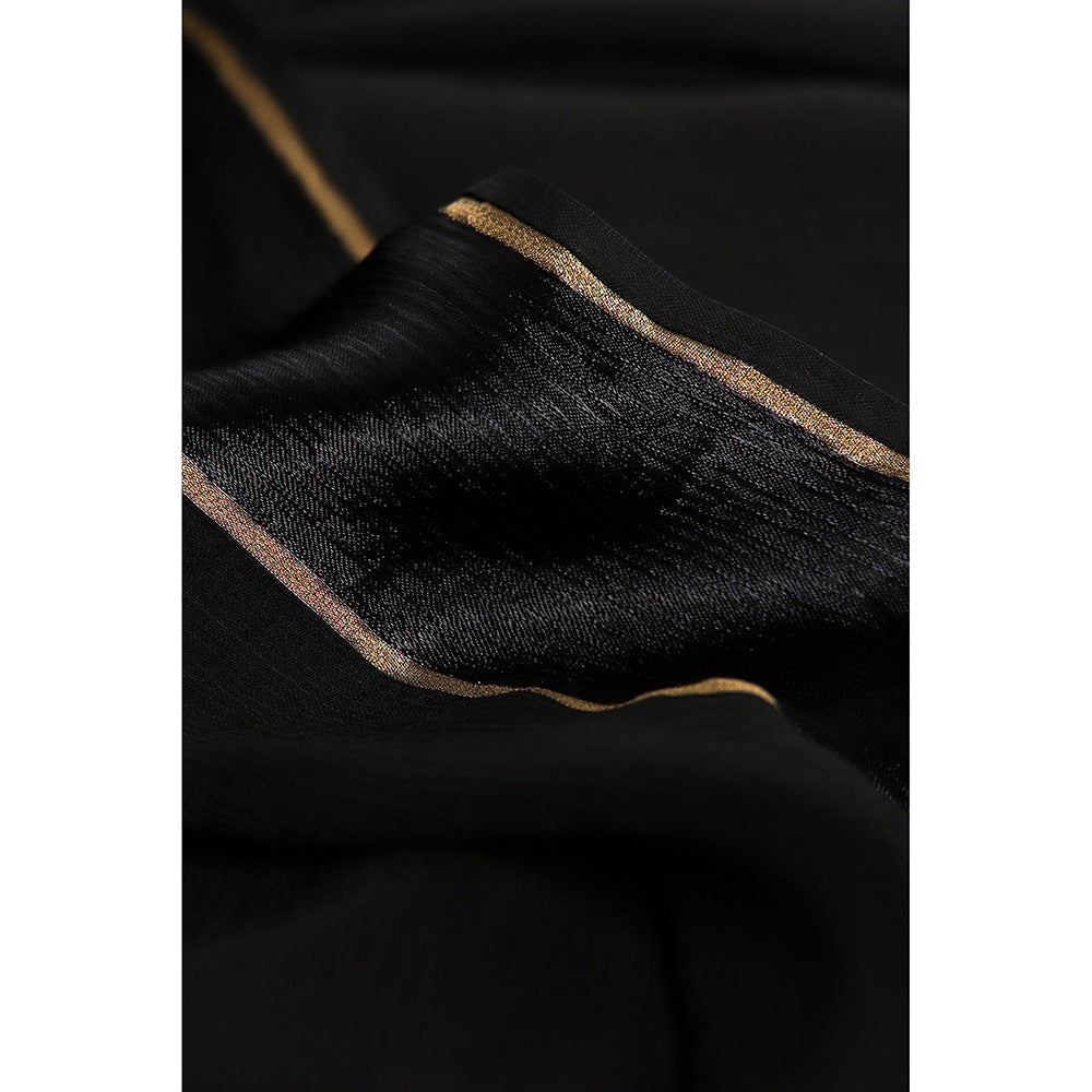 Via East Black Chiffon Satin Saree