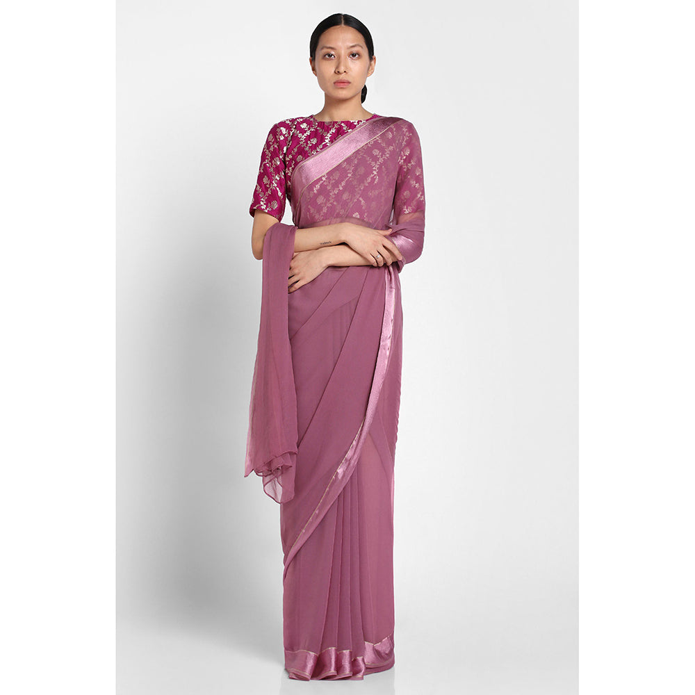 Via East Onion Pink Chiffon Satin Saree