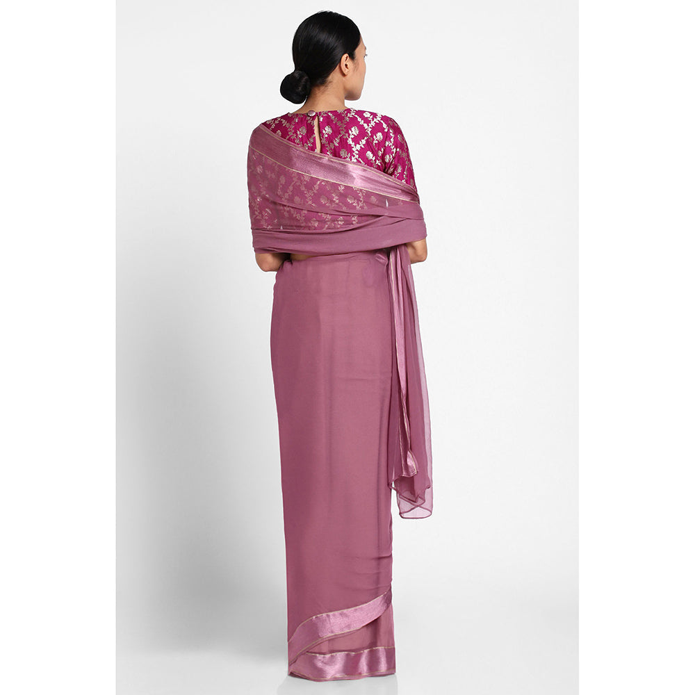 Via East Onion Pink Chiffon Satin Saree