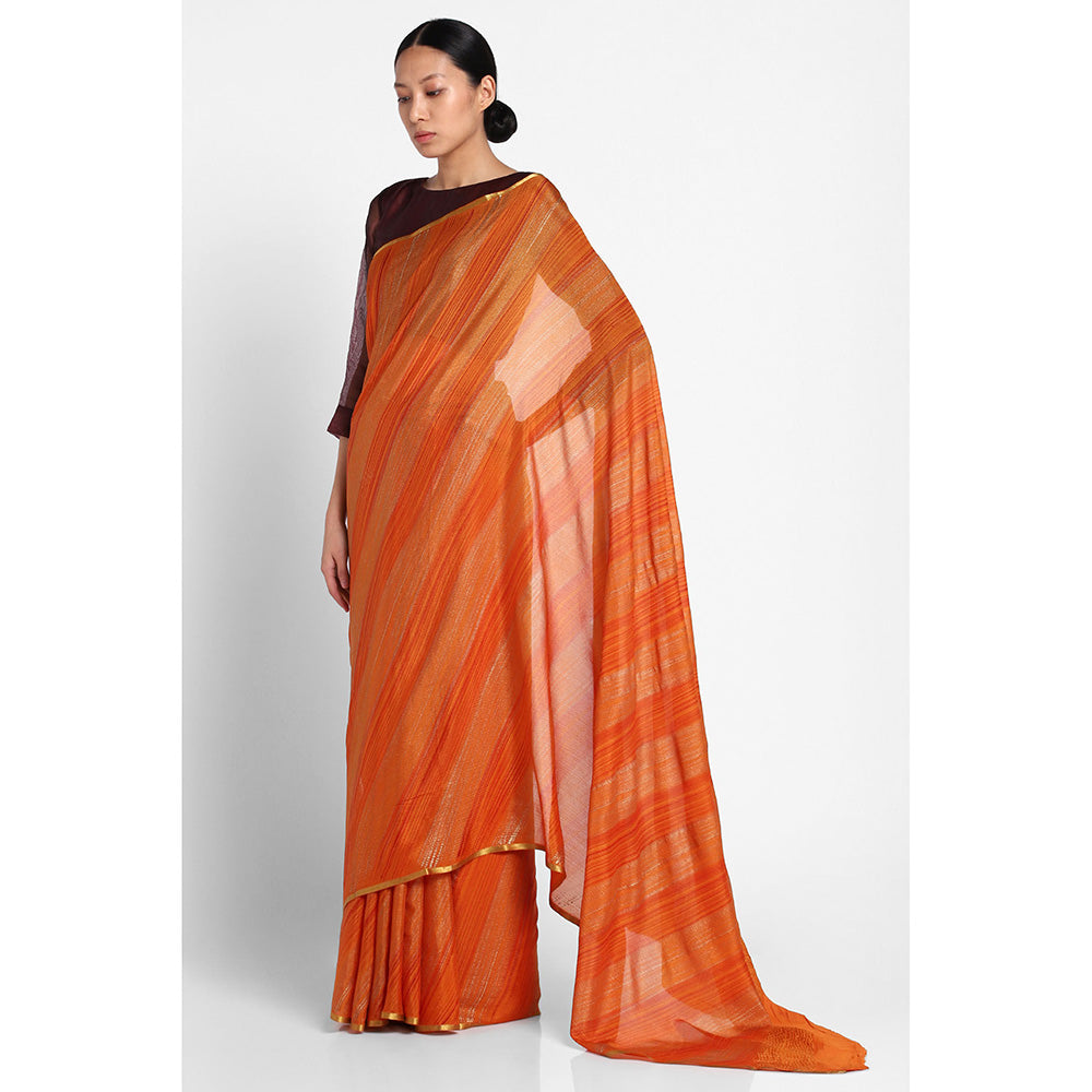 Via East Rust Hand Printed Crepe Saree