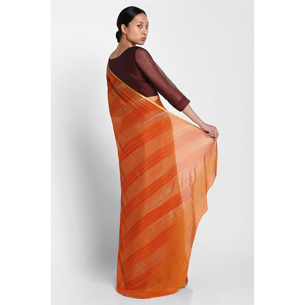 Via East Rust Hand Printed Crepe Saree