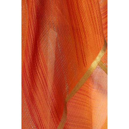 Via East Rust Hand Printed Crepe Saree