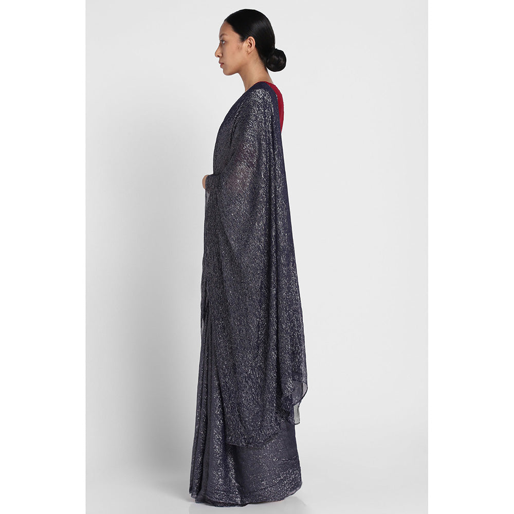 Via East Midnight Blue Georgette Kaumudi Saree