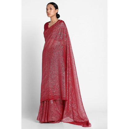 Via East Maroon Georgette Kaumudi Saree