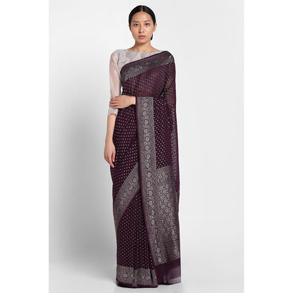 Via East Dark Purple Georgette Banarasi Chandrima Saree with Unstitched Blouse