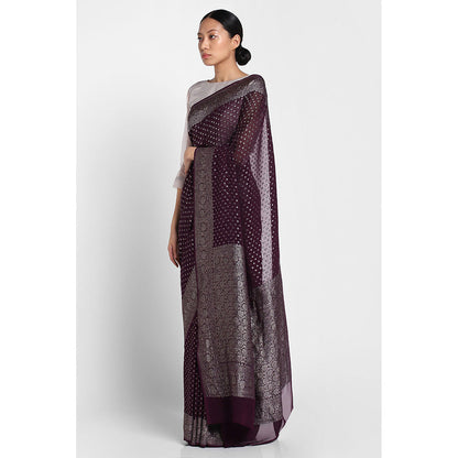 Via East Dark Purple Georgette Banarasi Chandrima Saree with Unstitched Blouse