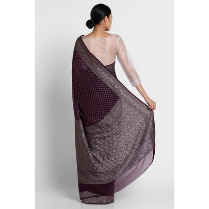 Via East Dark Purple Georgette Banarasi Chandrima Saree with Unstitched Blouse