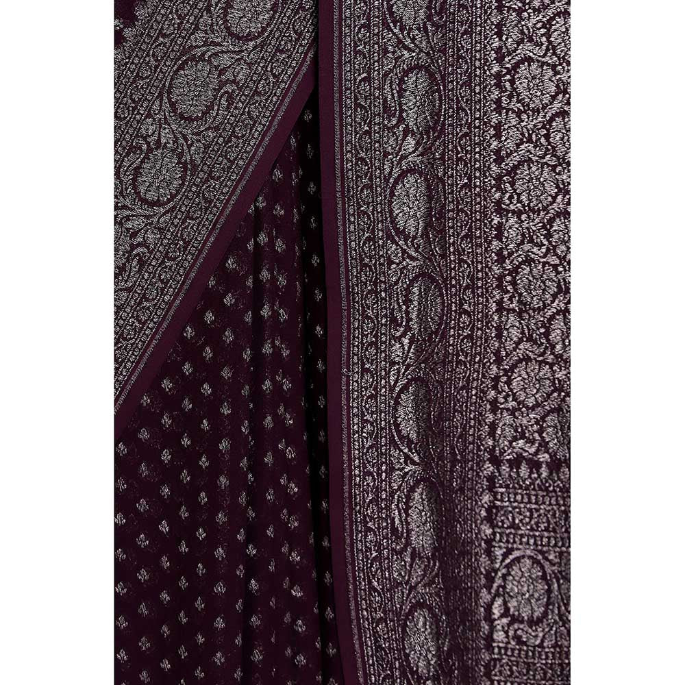 Via East Dark Purple Georgette Banarasi Chandrima Saree with Unstitched Blouse