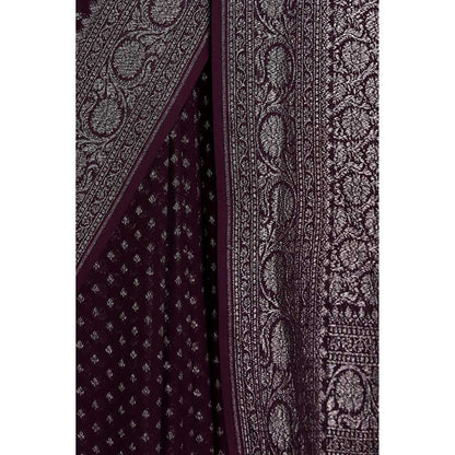 Via East Dark Purple Georgette Banarasi Chandrima Saree with Unstitched Blouse