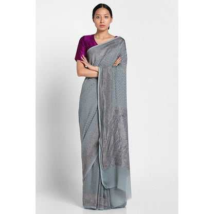 Via East Moss Green Georgette Banarasi Chandrima Saree with Unstitched Blouse