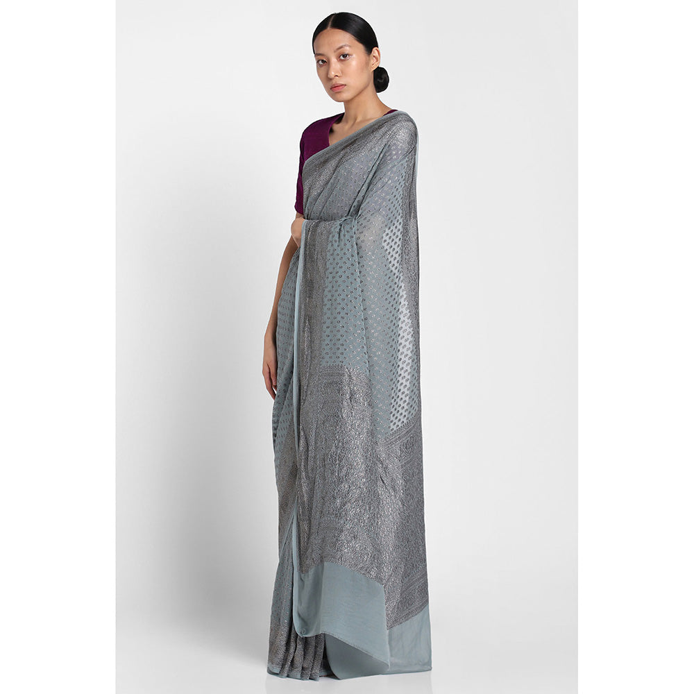 Via East Moss Green Georgette Banarasi Chandrima Saree with Unstitched Blouse