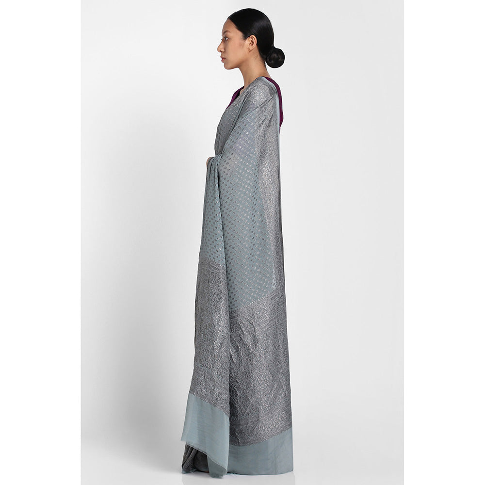 Via East Moss Green Georgette Banarasi Chandrima Saree with Unstitched Blouse