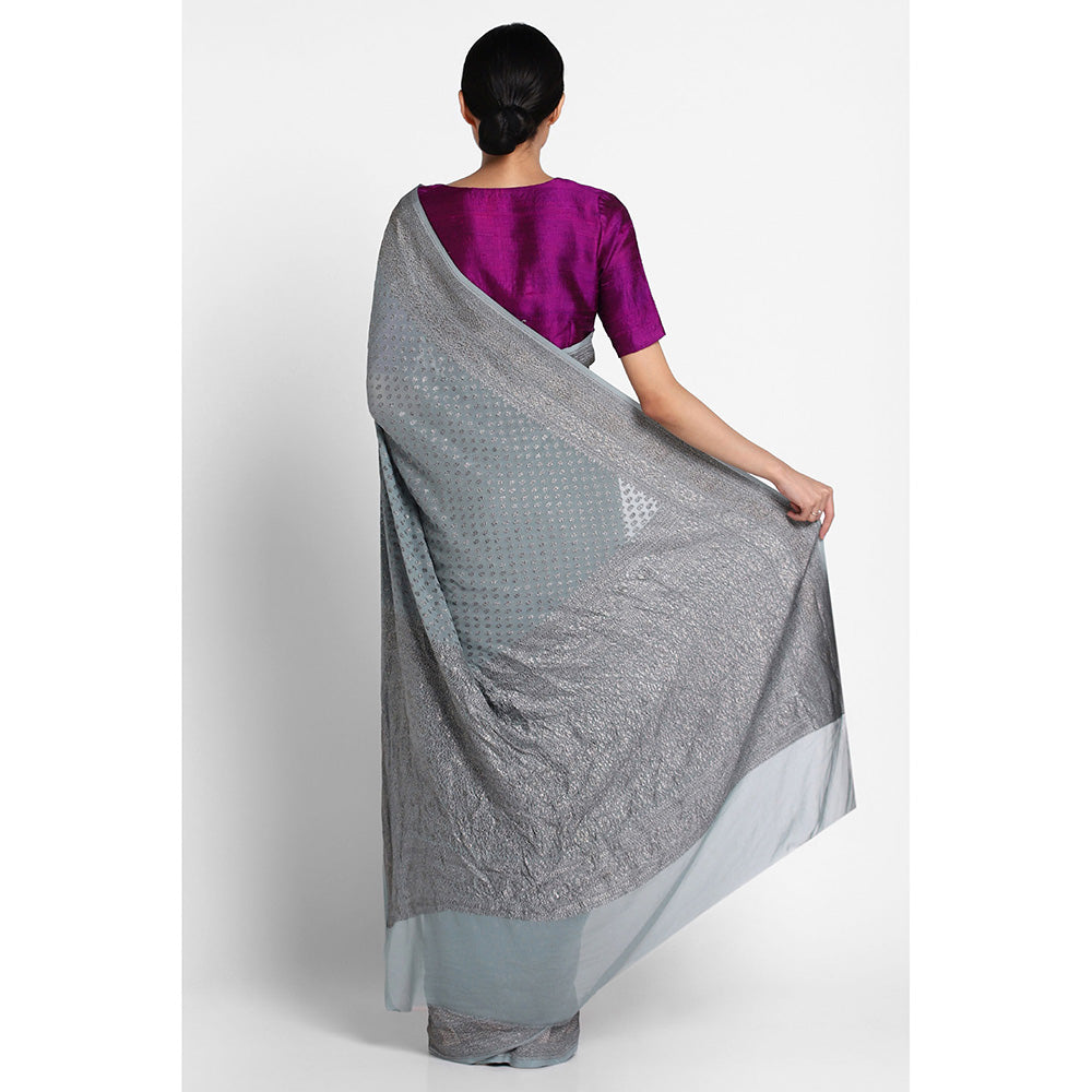 Via East Moss Green Georgette Banarasi Chandrima Saree with Unstitched Blouse