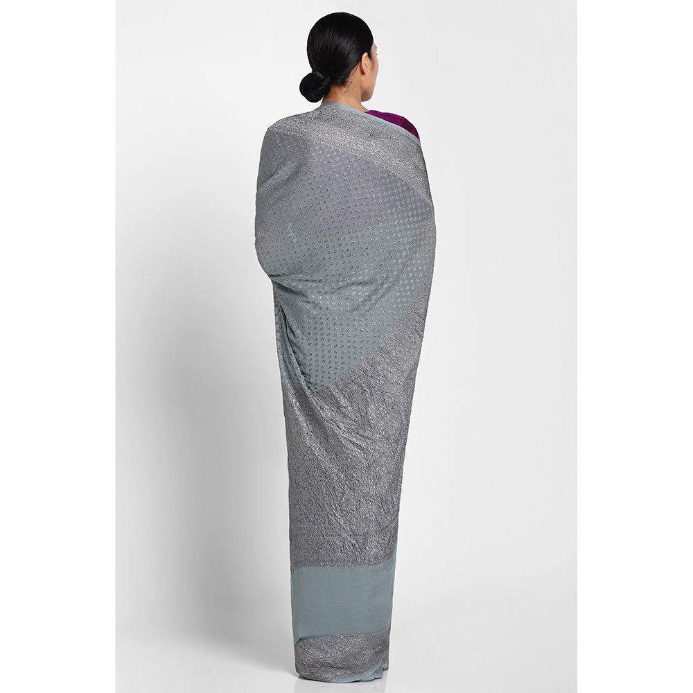 Via East Moss Green Georgette Banarasi Chandrima Saree with Unstitched Blouse