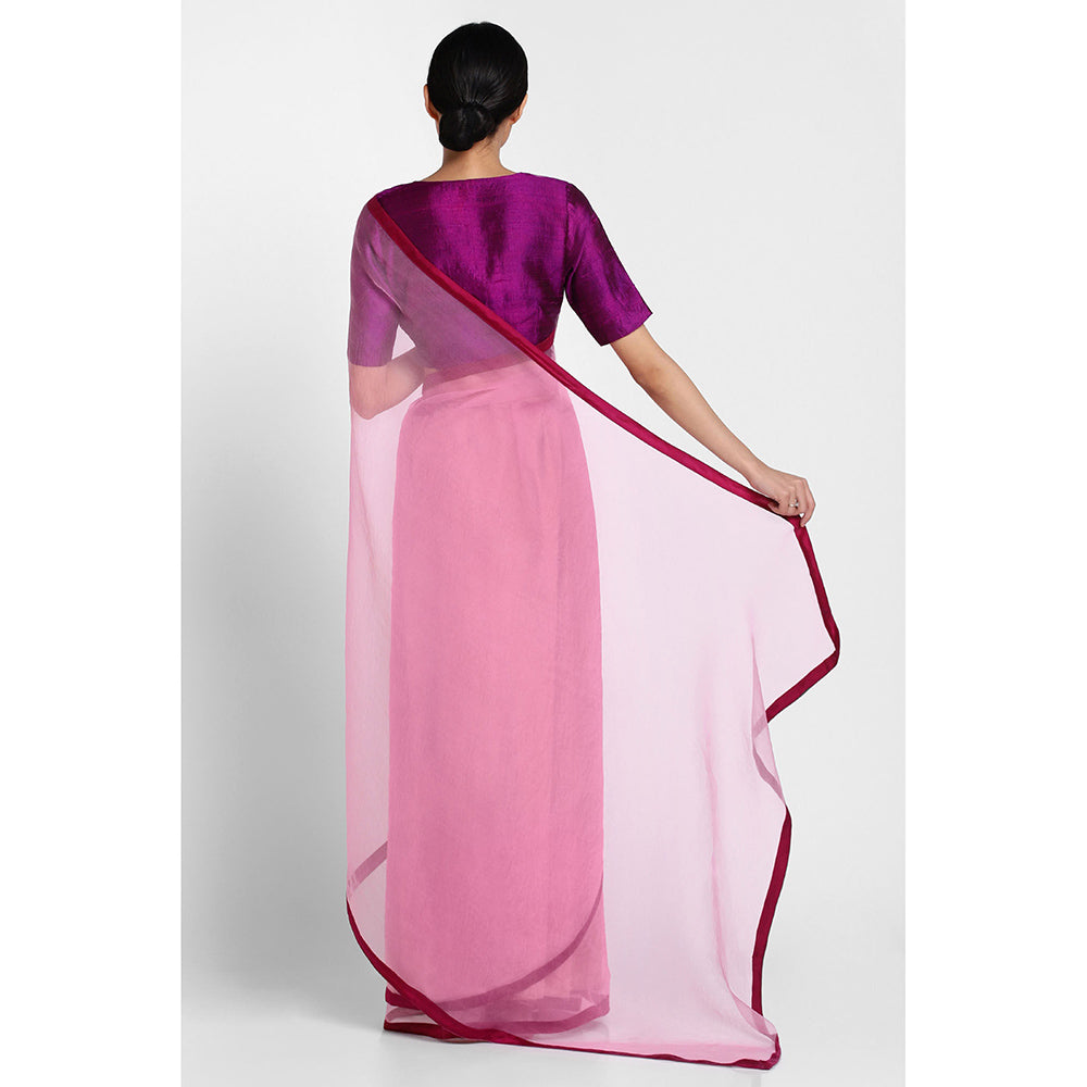 Via East Pink Organza Saree with Satin Piping with Unstitched Blouse