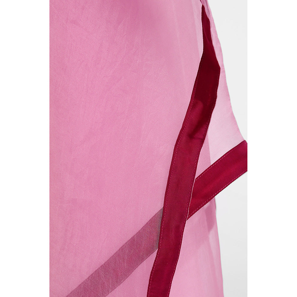 Via East Pink Organza Saree with Satin Piping with Unstitched Blouse