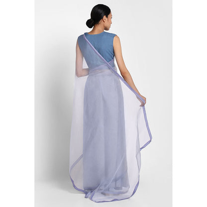 Via East Cloud Blue Organza Saree with Satin Piping with Unstitched Blouse