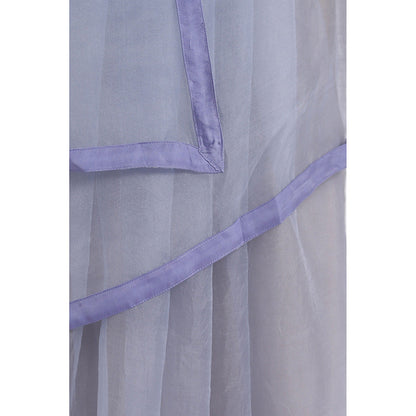 Via East Cloud Blue Organza Saree with Satin Piping with Unstitched Blouse