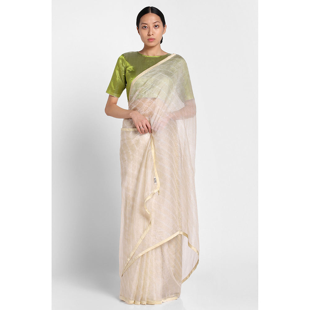 Via East Cream Kota Silk Leheriya Saree