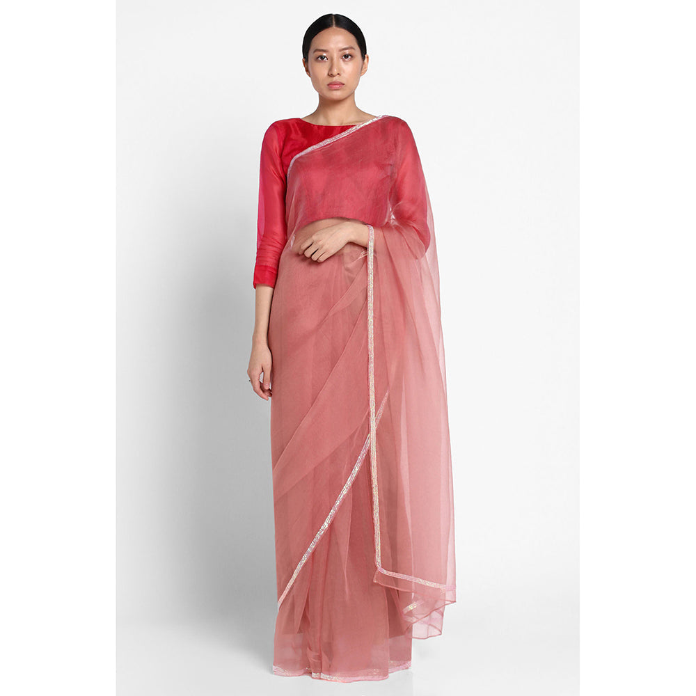Via East Pink Organza Sequin Celeste Saree