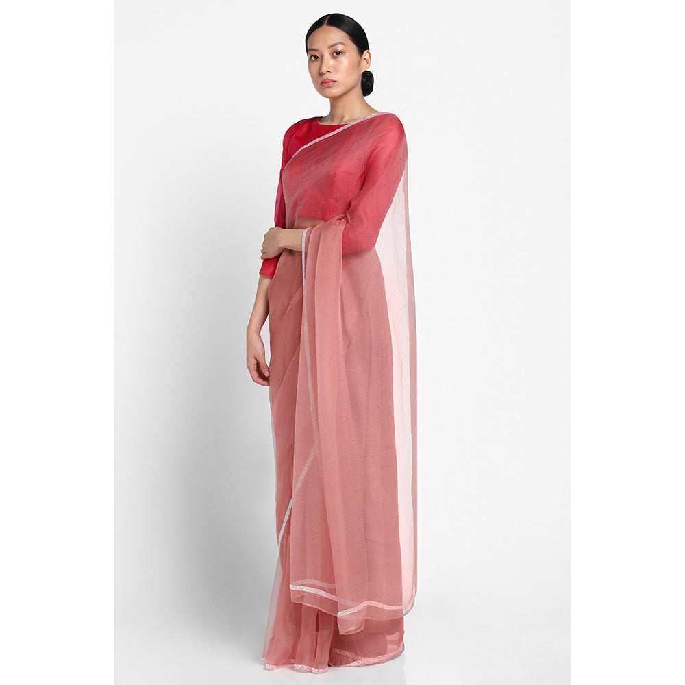Via East Pink Organza Sequin Celeste Saree