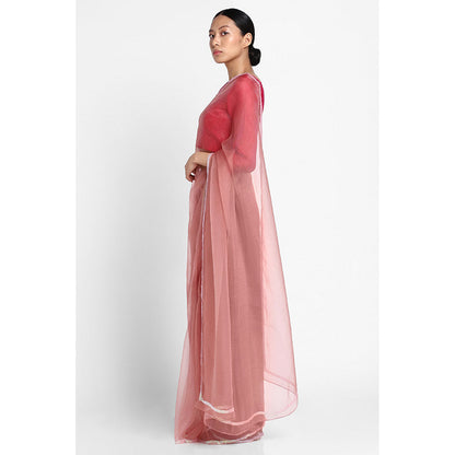 Via East Pink Organza Sequin Celeste Saree