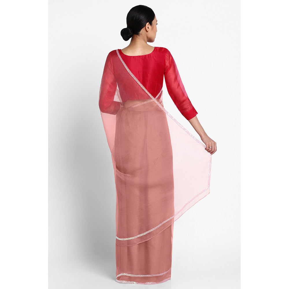 Via East Pink Organza Sequin Celeste Saree