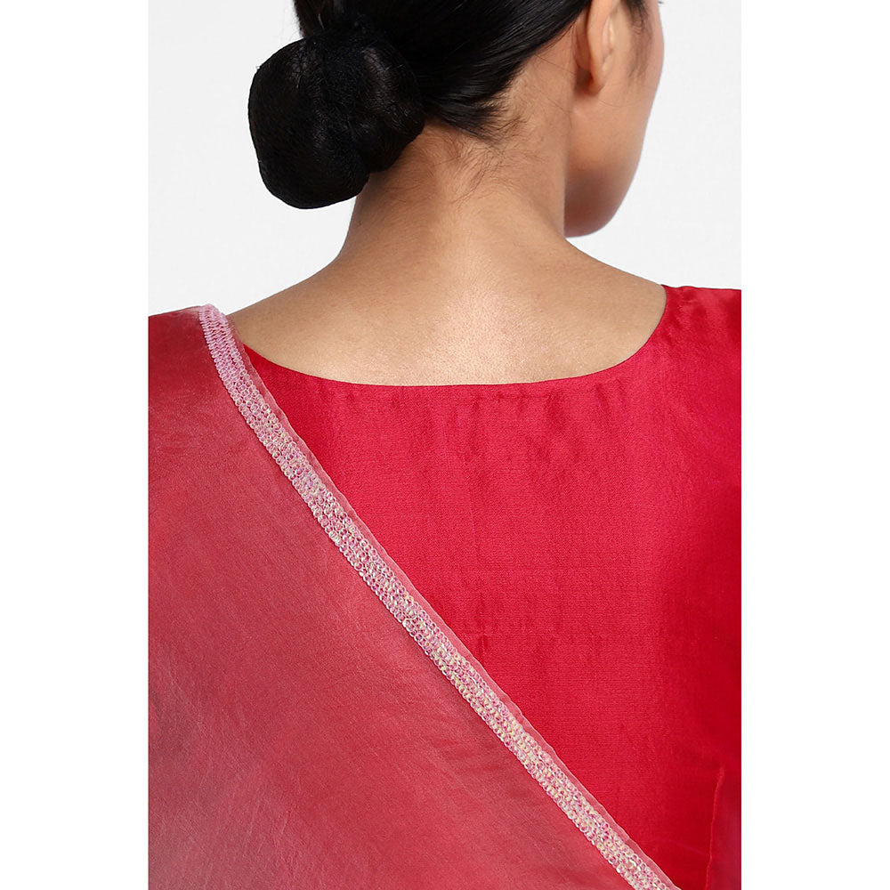 Via East Pink Organza Sequin Celeste Saree