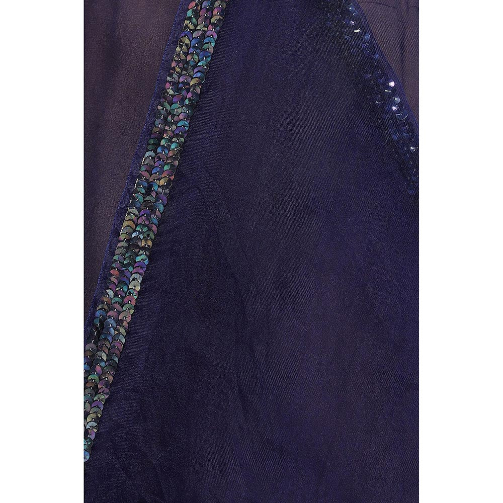 Via East Navy Blue Organza Sequin Celeste Saree