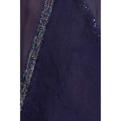 Via East Navy Blue Organza Sequin Celeste Saree