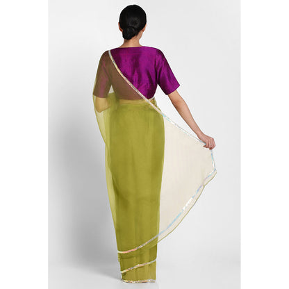 Via East Leaf Green Organza Sequin Celeste Saree