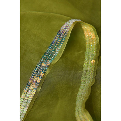 Via East Leaf Green Organza Sequin Celeste Saree