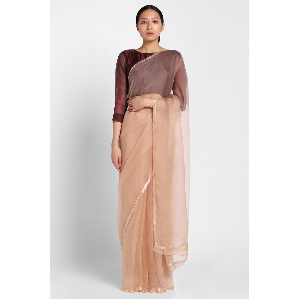 Via East Nude Organza Sequin Celeste Saree