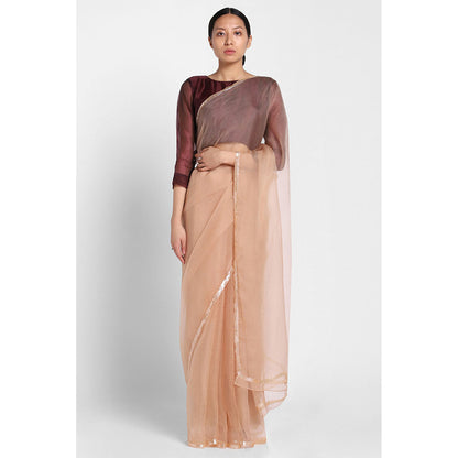 Via East Nude Organza Sequin Celeste Saree