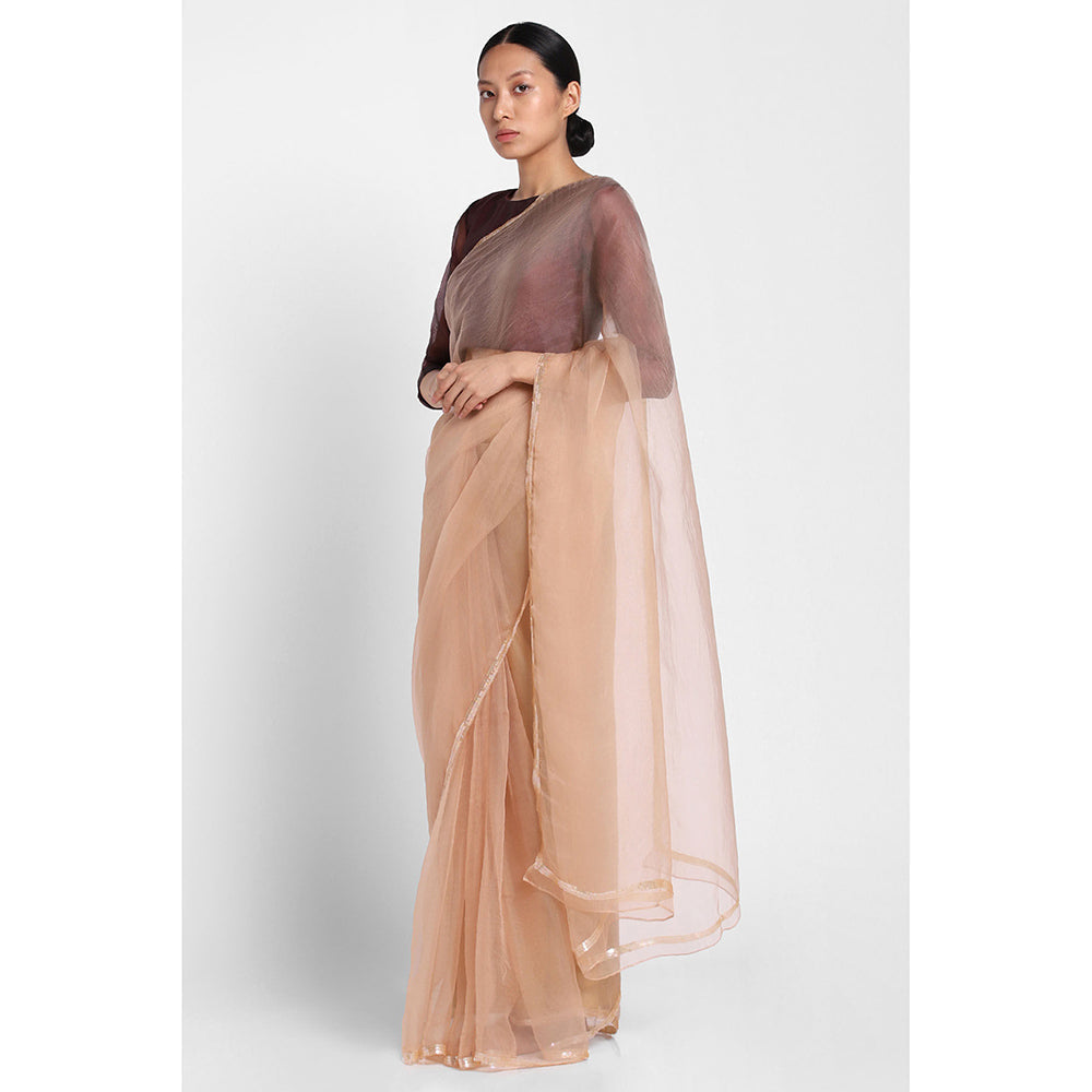 Via East Nude Organza Sequin Celeste Saree