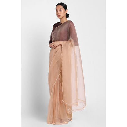 Via East Nude Organza Sequin Celeste Saree