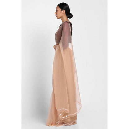 Via East Nude Organza Sequin Celeste Saree