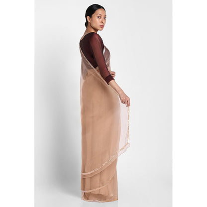 Via East Nude Organza Sequin Celeste Saree